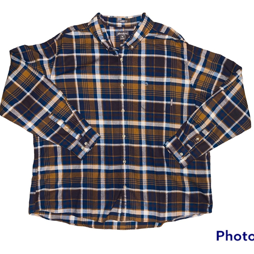 NWOT Eddie Bauer, Long Sleeve Blue & Brown Flannel Shirt , Size 3XL